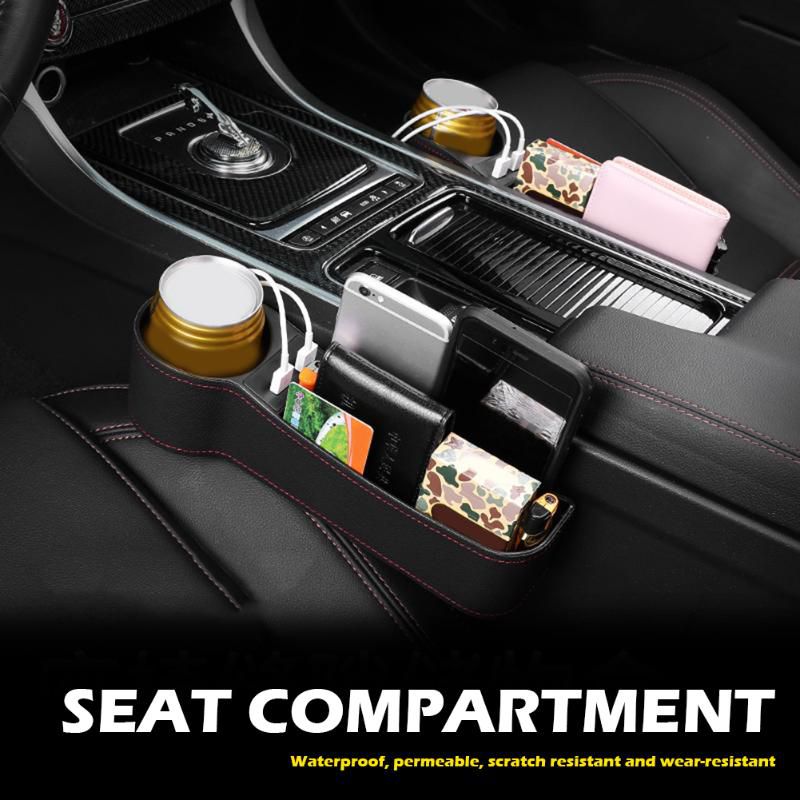 Auto Car Seat Gap Organizer PU Leather Storage Box Cup Holder Car Seat Side Slit Pocket Storage Bag With Dual USB Charger Ports