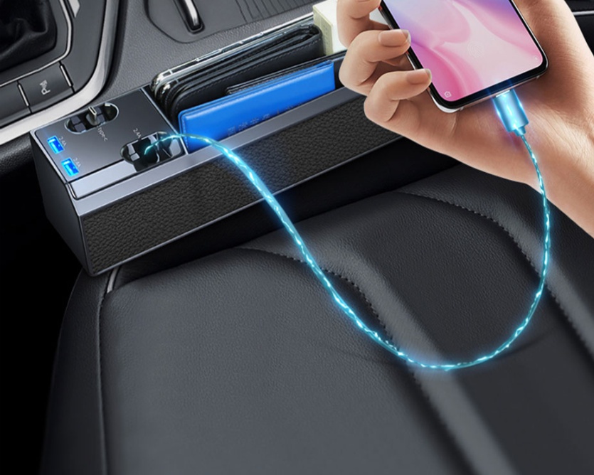 Car Seat Gap Storage Box Interior Auto Seat Crevice Organizer ABS Seat Side Pocket Box IOS QC3 Charge Wire USB Port Accessories