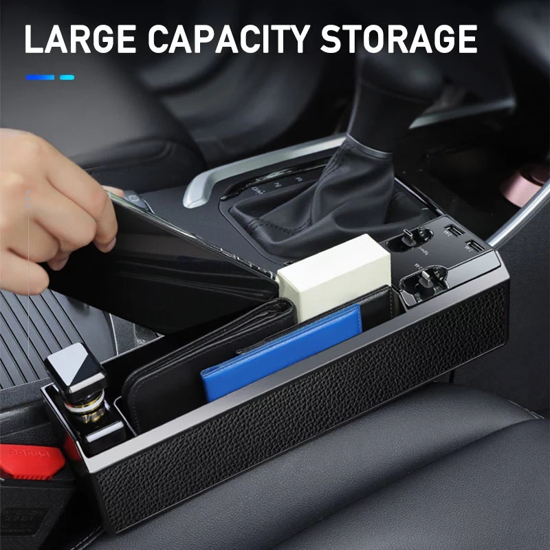 Car Seat Gap Storage Box Interior Auto Seat Crevice Organizer ABS Seat Side Pocket Box IOS QC3 Charge Wire USB Port Accessories