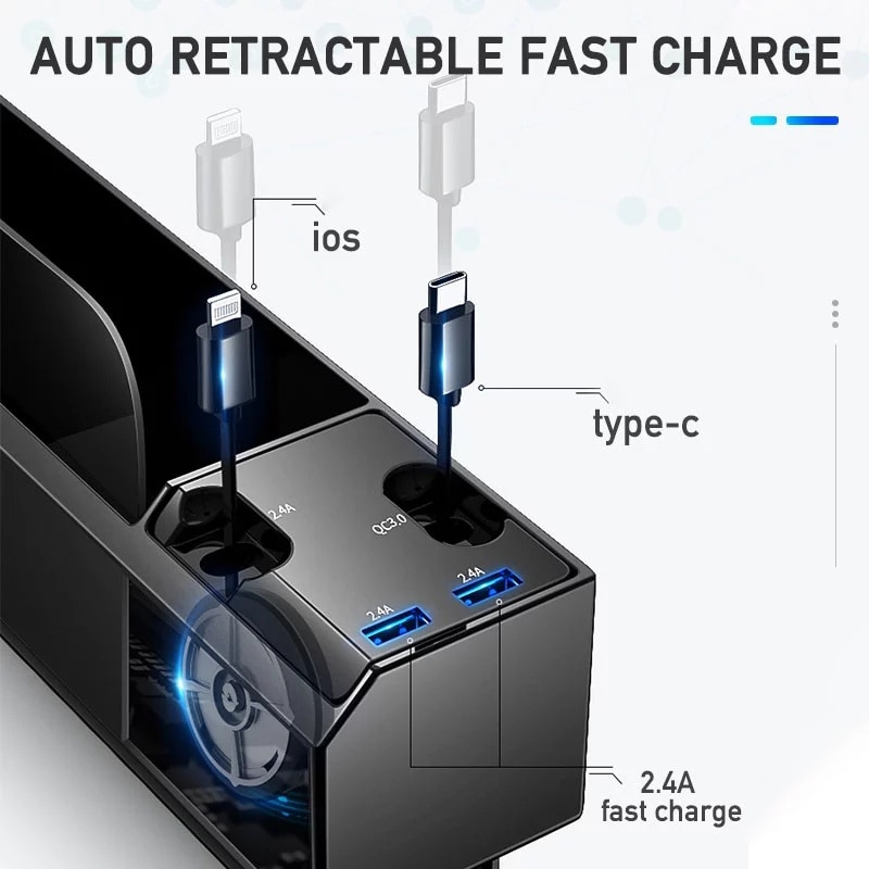 Car Seat Gap Storage Box Interior Auto Seat Crevice Organizer ABS Seat Side Pocket Box IOS QC3 Charge Wire USB Port Accessories Car Seat Gap Storage Box Interior Auto Seat Crevice Organizer ABS Seat Side Pocket Box IOS QC3 Charge Wire USB Port Accessories